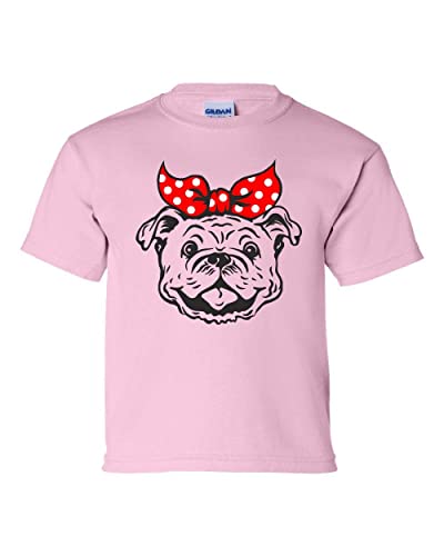 Image of Youth Girls Georgia Football Georgia Happy Bulldog with Bow Short Sleeve T-Shirt Graphic Tee