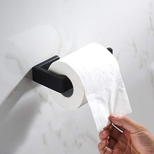 Junsun Rectangular Toilet Paper Holder Stainless Steel Contemporary Tissue Holder Bathroom Hardware Modern Euro Paper Towel Roll Holder Toilet Roll Holder Bathroom Accessories Wall Mounted Matte Black #TOP4