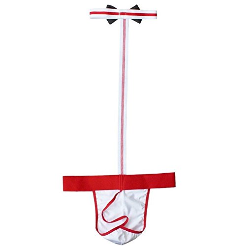 Acizi Ropa Interior Sexy para Hombre, Corbata de Lazo con Cuello, Tanga, mayordomo, Traje de Peluche, Ropa Interior (Rojo) Cover
