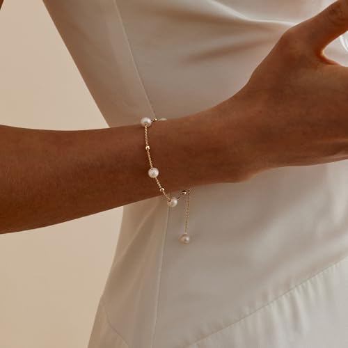 Pearl Gold Bracelets for Women Non Tarnish -14k Real Gold Plated Charm Beaded Bracelets White Brides Bridesmaid Wedding Dainty Pearl Bracelet Gold Jewelry for Women Accesory Birthday Gifts2