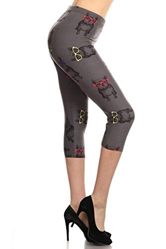R718-CA-OS Hipster Frenchie Capri Print Leggings, One Size