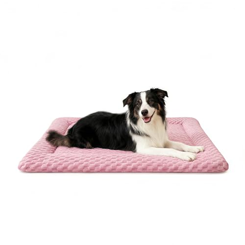 犬用ベッドマット、両面犬用クレートベッドマット - ウルトラソフト & 洗濯機洗い可能 大型犬用犬小屋パッド オールシーズン快適ペットベッド クレート、旅行、自宅用、ピンク、35 x 23インチの商品画像（Amazon）