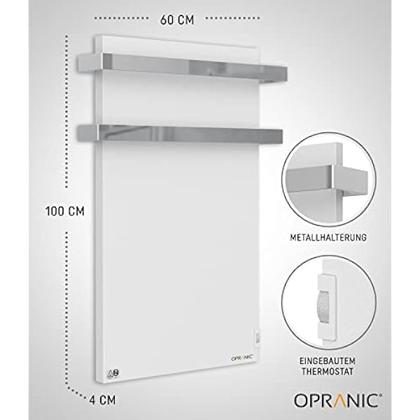 OPRANIC Riscaldamento a infrarossi di alta qualità, con termostato – ibrido a infrarossi e convettore, scaldasalviette, protezione da surriscaldamento, 5 anni di garanzia (1000 Watt)