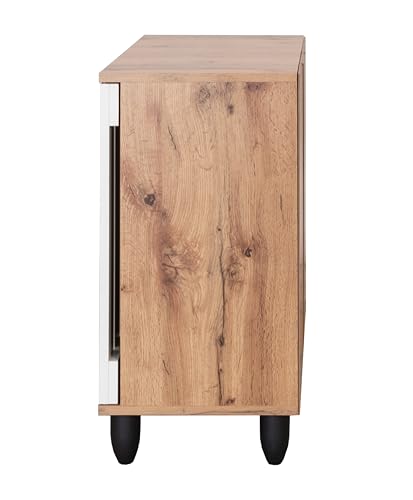 Image of DeckUp Plank Minang 2-Door Engineered Wood Shoe Rack (Wotan Oak and White, Matte Finish)