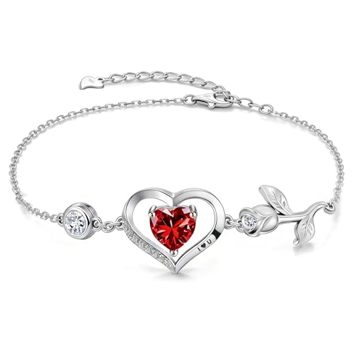 Image of 1CT Rose Heart Bracelet Moissanite Lab-Grown Sapphire Ruby Emerald&More 18K White Rose Gold Plated Anniversary Birthday Gift for Wife Girlfriend Mom Daughter Mothers Day Gift for Mom
