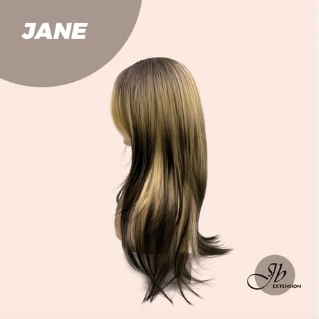 Miniatura 3 de JBEXTENSION Peluca de corte lobo, rubio Jane, con flequillo en capas, raíces oscuras, extremos negros, mezcla de rubio, sin pegamento, pelucas de