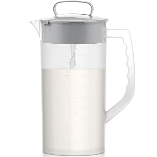 Image of Breast milk pitcher, 64oz/ 2000ml Mixing pitcher with lid, Mixing baby formula,coffee, milk and juice with Angled Plastic Blades and Adjustbale mixer plunger (one pack)