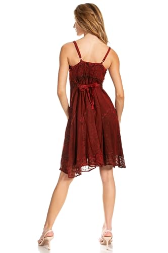 Image of Sakkas Stonewashed Rayon Adjustable Spaghetti Straps Mid Length Dress