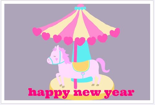 【WAKUWAKU?sanyo?】年賀状 年賀はがき 私製はがき(別途切手必要) 馬 10枚 2026年 令和8年 午年 かわいい おしゃれ (馬とメリーゴーランド)