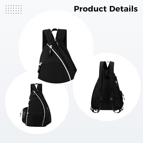 Bolsa de pickleball negra con múltiples bolsillos y tejido de poliéster ligero 3