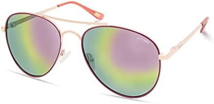 Skechers Women's SEA6166 Polarized Pilot Sunglasses, Shiny Rose Gold, 56mm
