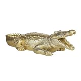 AGKZNTQP Gold Crocodile Resin Statue Sculpture - Egyptian Oriental Style Home & Garden Décor, Handcrafted Crocodile Gift & Collectible