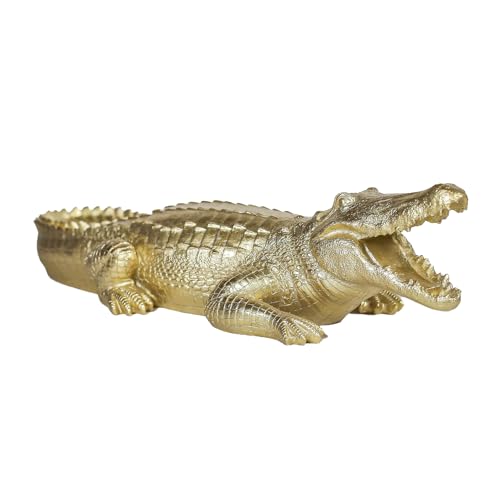 Estatua de Cocodrilo Dorado de Resina