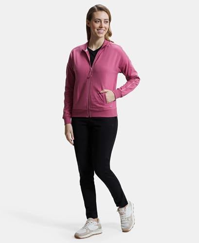 Image of Jockey A111 Women Super Combed Cotton French Terry Drop Shoulder Styled Jacket with Ribbed Cuff and Hem