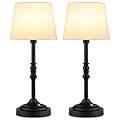 GGOYING Rechargeable Cordless LED Table Lamps Set of 2, Dimmable Desk Lamps with 4 Brightness Levels, Portable White Fabric Shades for Nightstands, Dining Tables, and Patios (Black)