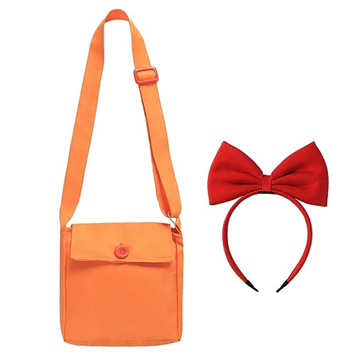 Nuolich Red Bow Headband and Orange Bag Set Women Costume Accessories Halloween Witch Cosplay