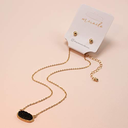 Miracle Collection Faux Druzy Stone Light Weight Fashion Trendy Pendant Necklace For Women And Girls… (Black-Oval) #TOP2