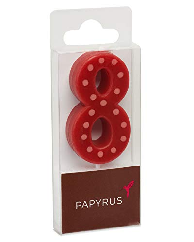 Image of Papyrus Number 8 Birthday Candle, Red Polka Dots (1-Count)