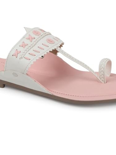 Image of SilverArrow womens Folk Bella Fashion Sandals|Kholapuri Style Flat With Open Back |Casual Wear