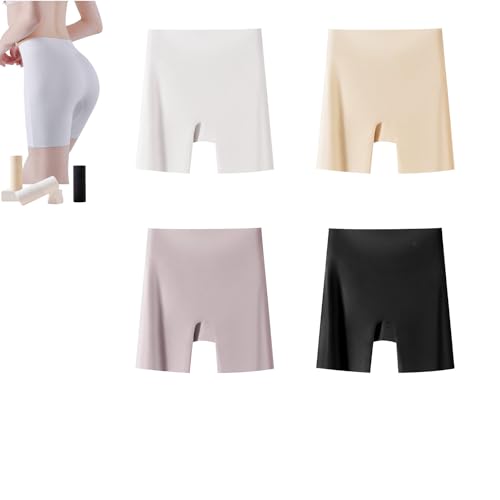 Women High-Waist Ice Silk Underwear with Tummy-Control Hip-Lifting, Anti-Exposure 2-in-1 Bottoming Safety Pants