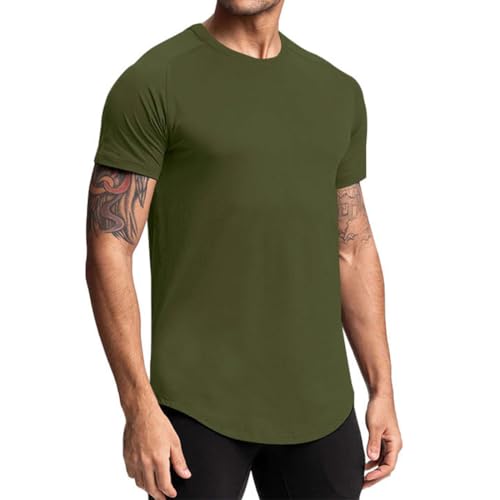 InleaderStyle Men's Workout Shirts Short Sleeve Gym Athletic Running Crew Neck T Shirt - GN-L Green