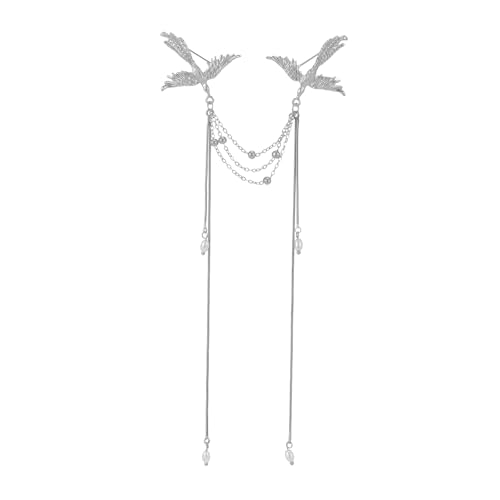 Phoenix Brooch Pins Delicate Pearl Long Fringe Pearl Bird Lapel Pins for Women Men Clothes Accesories (Silver)
