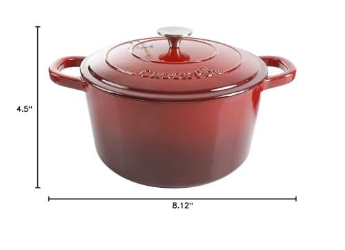 Image of Crock-Pot Artisan 3-Quart Round Enameled Cast Iron Dutch Oven - Gradient Red, Durable Heavy-Duty Cookware for Slow Cooking, Roasting, Baking with Lid