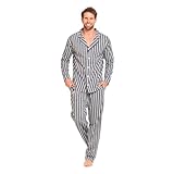 TRAMAS+ Pijama de Hombre Camisero Largo,100% Algodón, con Manga Larga y Pantalón Largo, Conjunto de Ropa para Dormir Entretiempo -L, Raya Marsella Indigo