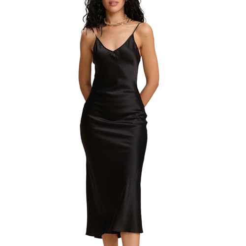 Pure Mulberry Silk Dress for Women Summer Slip Long Dress A Line Sleeveless Cocktail Guest Party V-Neck Sexy Dresses