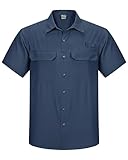 Outdoor Ventures Herren Hemd Kurzarm UV Schutz Freizeithemd Wasserdicht Schnelltrocknendes Funktionshemd zum Wandern, Angeln, Reise,Safari Navy Blau 3XL