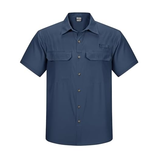 Outdoor Ventures Herren Hemd Kurzarm UV Schutz Freizeithemd Wasserdicht Schnelltrocknendes Funktionshemd zum Wandern, Angeln, Reise,Safari Navy Blau 3XL