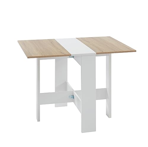BAÏTA - Mesa Plegable Plegable para 4 Personas Juno – Decoración en Roble y Blanco – 104 x 76 x 74 cm