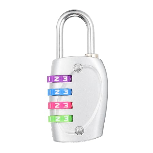 Image of PATIKIL Combination Lock, 4 Digit Outdoor Padlock Waterproof Locker Lock for Luggage Suitcase, Gym Locker, Fence, Filing Cabinets, Toolbox, Gate, Silver with Colorful Wheel