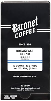 Baronet Coffee 10 Gram Coffee Pods, Breakfast Blend, 54 Pods