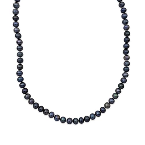 YING LAN Genuine Cultured Black Freshwater Pearl Necklace for Women Ladies, Dainty Pearl Beaded Necklace Strand With Plated Sterling Silver Clasp2