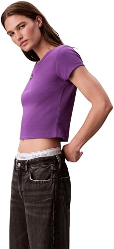 Calvin Klein Damen T-Shirt Kurzarm Woven Rib Baby Tee Cropped, Violett (Smokey Shadow), S – Ansicht 4