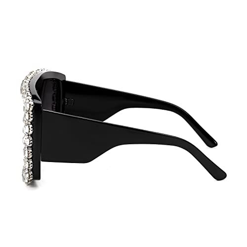FEISEDY Square Diamond Sunglasses for Women Retro Fashion Shiny Rhinestone Sun Glasses B29163