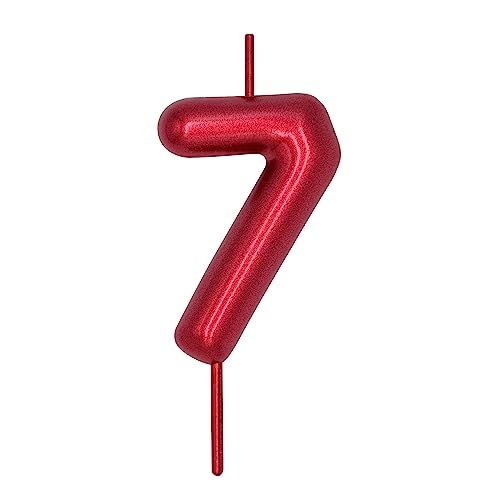 DERVENTA Red Number 7 Candle 2.36 Inch Party Cake Decoration