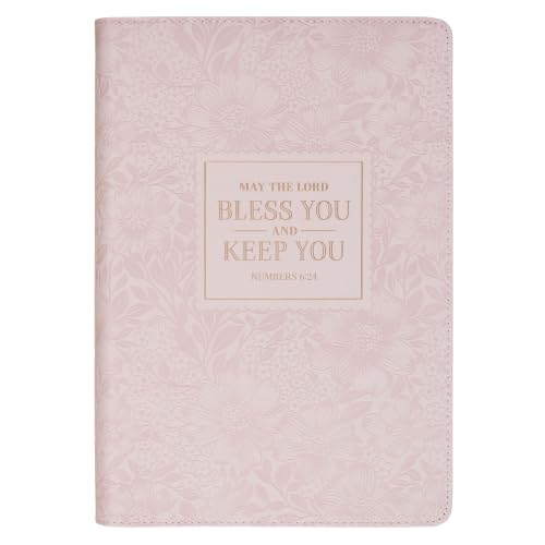 Image of Christian Art Gifts Classic Journal Bless You and Keep You Num. 6:24 Bible Verse, Inspirational Scripture Notebook, Ribbon Marker, Pink Vegan Leather Flexcover, 336 Ruled Pages, (8.6 inch x 6.1 inch x .9 inch)