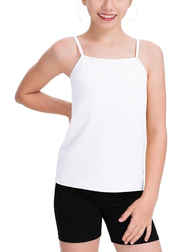 BOOPH Girls Camisole Undershirts Kids Tank Tops Training Bra Cotton Basic Cami for Teen Girl 11-12Y White