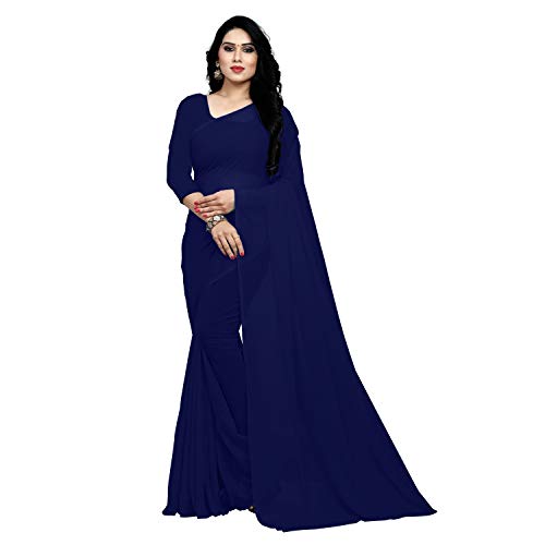 Image of StyleScope Women's Plain Georgette Saree With Georgette Plain Matching Unstitched Blouse Piece (Plainn)