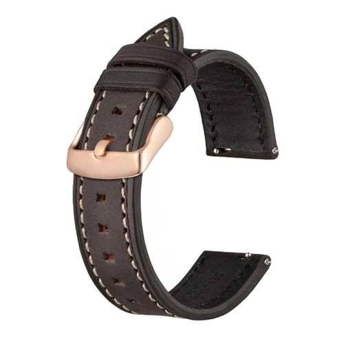 Sangle de montre en cuir authentique rose 20mm avec boucle de haute finition or rose