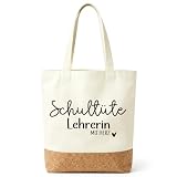 iZoeL Schultüte Lehrerin Baumwolltasche Kork Einschulung Abschiedsgeschenk Schulanfang Dankschöne Prüfung Geschenk für Lehrerin