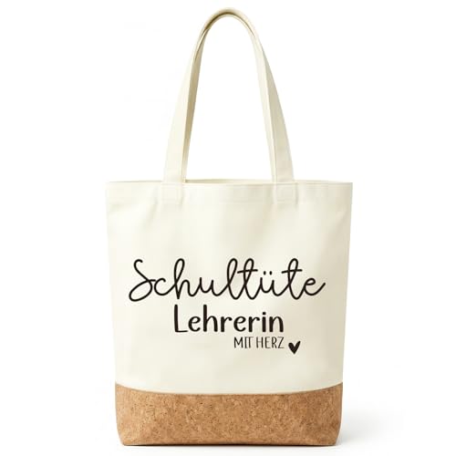 iZoeL Schultüte Lehrerin Baumwolltasche Kork Einschulung Abschiedsgeschenk Schulanfang Dankschöne Prüfung Geschenk für Lehrerin