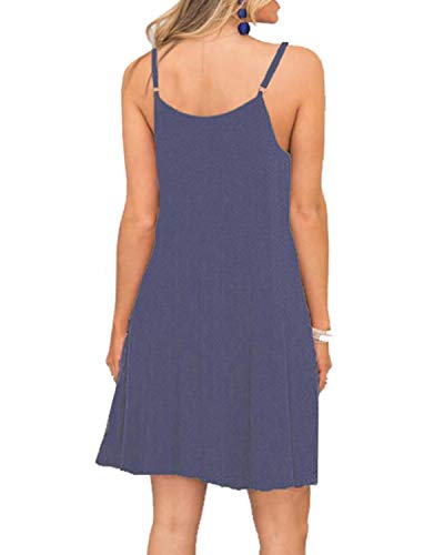 Image of Women's Summer Spaghetti Strap Casual Swing Tank Beach Cover Up Dress with Pockets