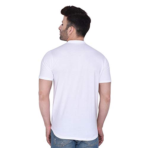 Image of Geum Men's Mandarin Collar Shirt with Graphic Print| Short Sleeve Cotton Blend Slim Fit Casual Shirt for Men