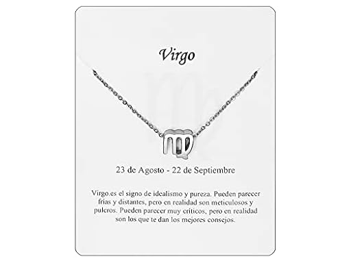 Collar Signo Zodiaco Virgo Acero Inoxidable hermosa Tarjeta Significado Signo Zodiacal Colgante Horóscopo Para mujer o Hombre Regalo Cumpleaños (Virgo Plateado) | Ya disponible en tu tienda friki favorita! En mundofriki.es!