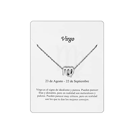 Collar Signo Zodiaco Virgo Acero Inoxidable hermosa Tarjeta Significado Signo Zodiacal Colgante Horóscopo Para mujer o Hombre Regalo Cumpleaños (Virgo Plateado)