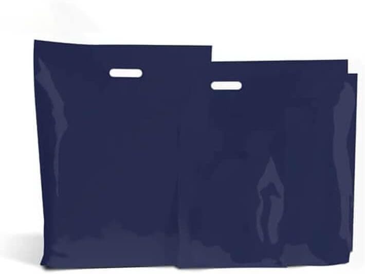 100 X BLUE PLASTIC CARRIER BAGS STRONG SHOPPING SUPERMARKET SHOP RETAIL SHOP BAG, Patch Handle Plastic Carrier Bags - Classic Take Away Bags, Restaurant Takeaway Bags (MEDIUM BLUE (15'' X 18''))