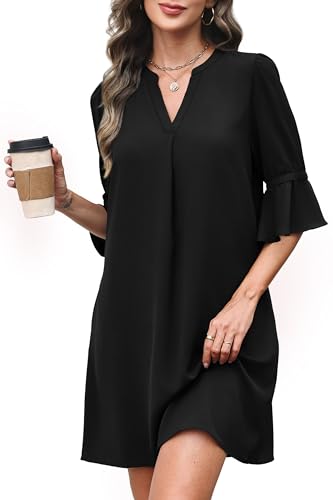 RUMIA Summer Dresses for Women 2025 V Neck Ruffle Short Sleeve Loose Casual Dress with Pockets2